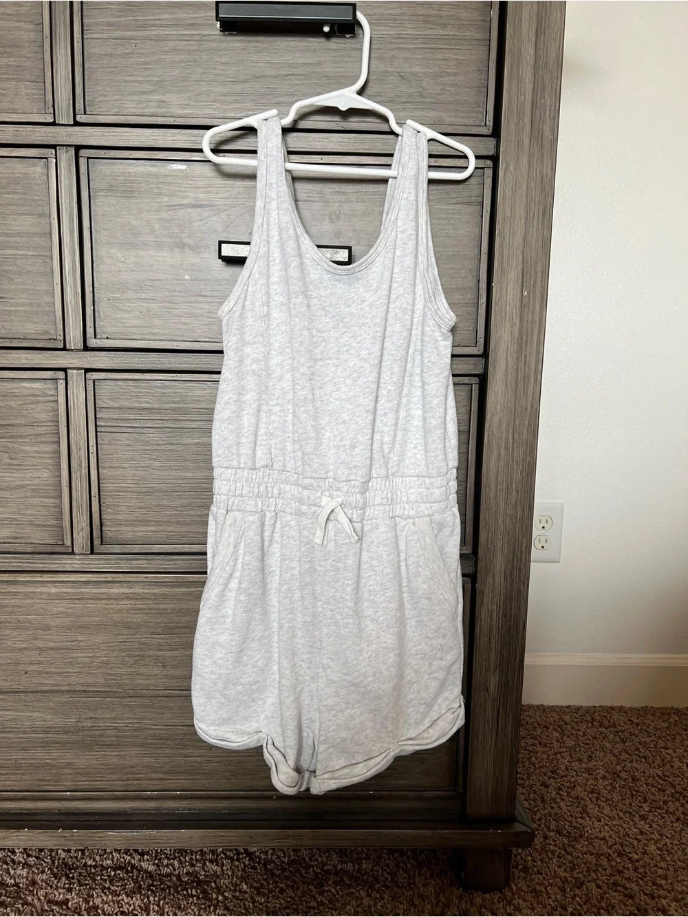 abercrombie kids Light Gray Tank Romper with Drawstring Waist